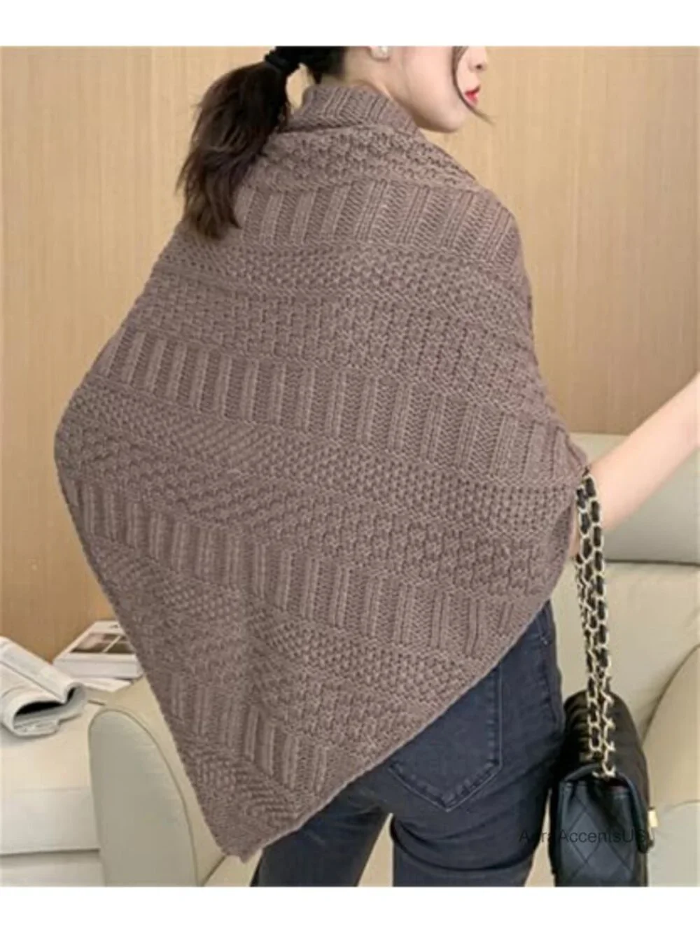 Women's Knitted Shawl Wrap, Triangle Cape Cardigan, Soft Acrylic Scarf, Vintage